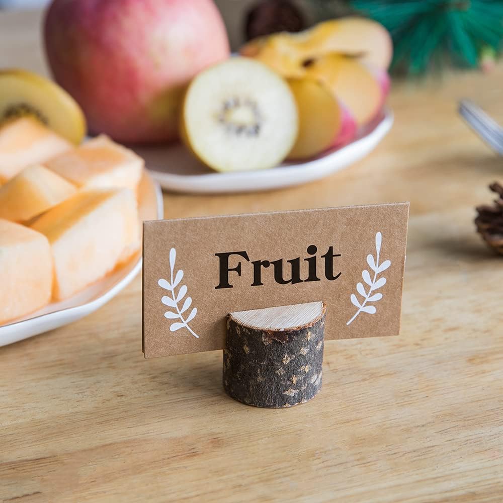 20Pcs Wood Place Card Holders with 24Pcs Kraft Place Cards