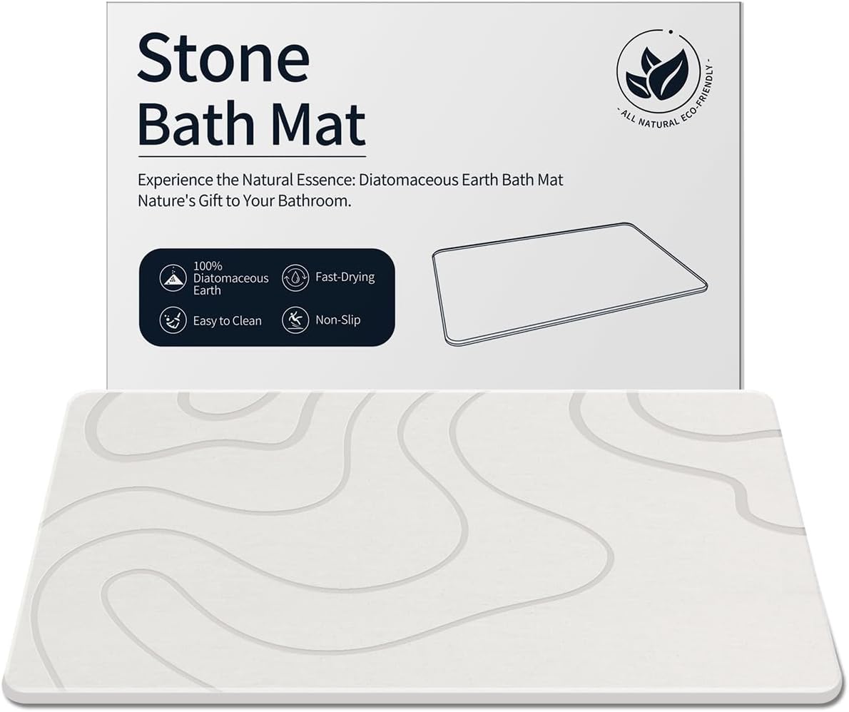 ZIKIBL Stone Bath Mat Non-Slip Durable 24x16 White