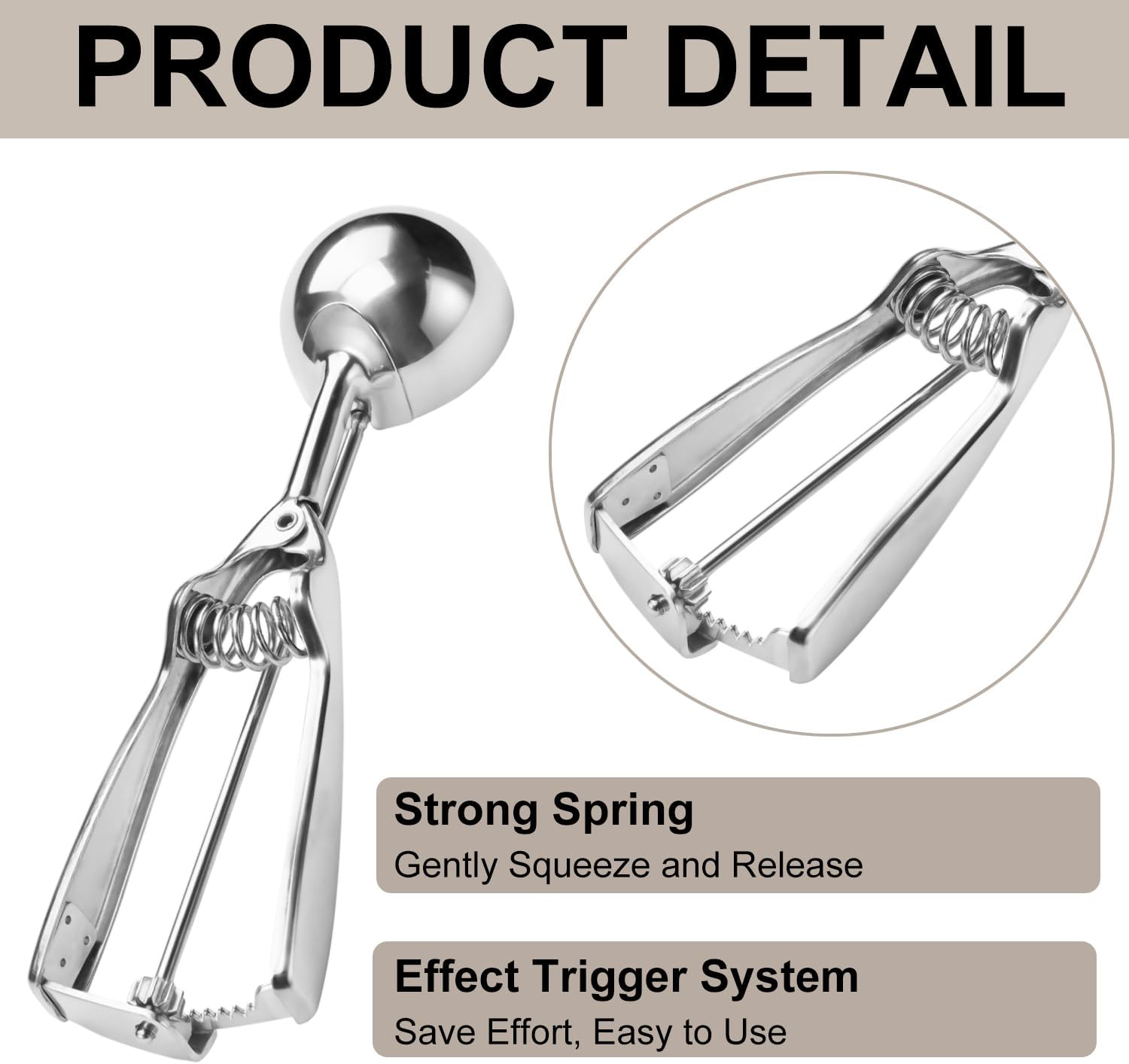 Cookie Scoop Set of 3 Silver Large Medium Small