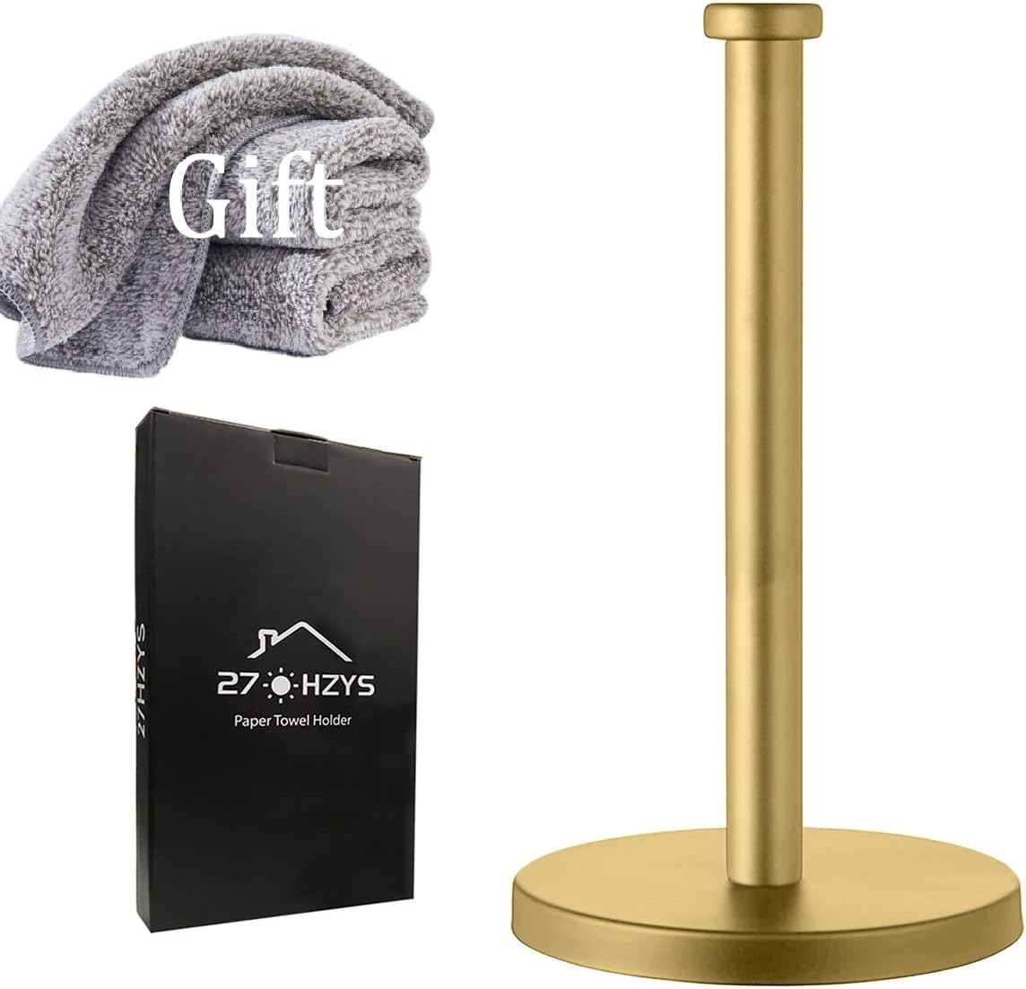 Gold Paper Towel Holder with Weighted Base