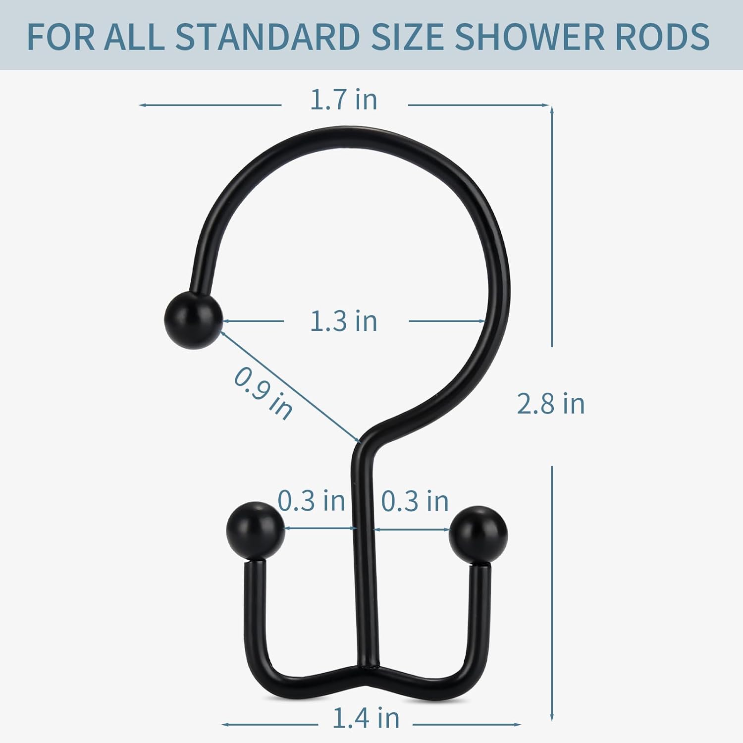 Goowin 12 Pcs Durable Black Shower Curtain Hooks