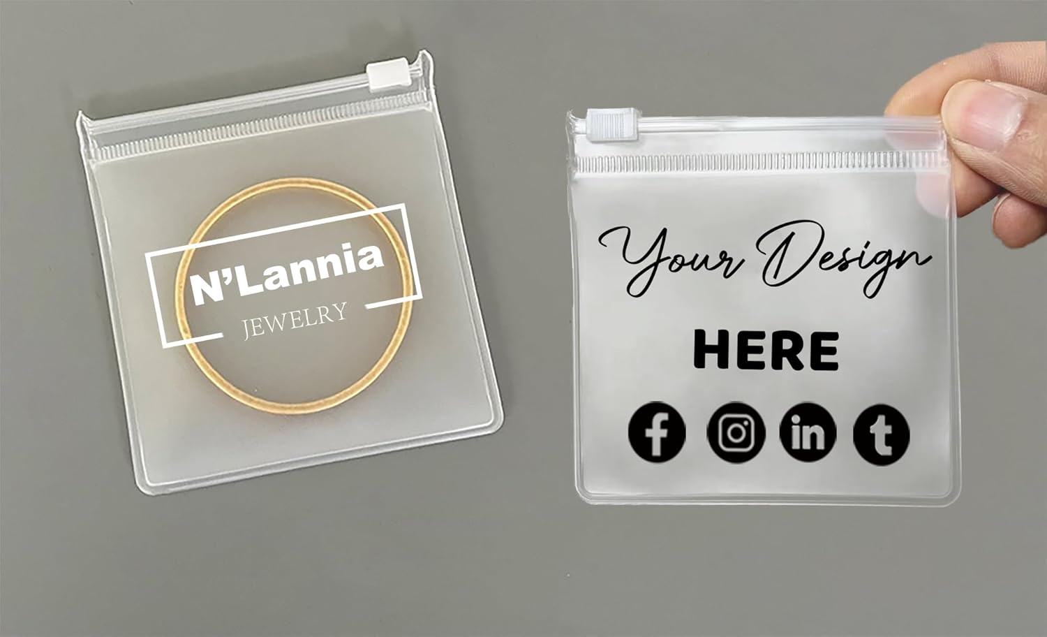 Customizable Matt Frosted Jewelry Bags with Slider Zipper 50PCS