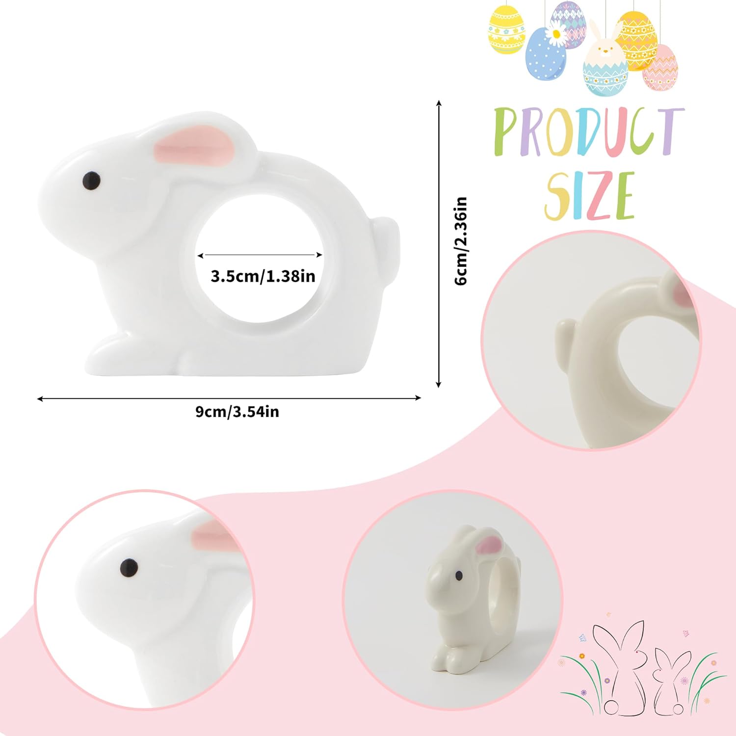 Easter Bunny Napkin Rings Set of 4 - Porcelain White