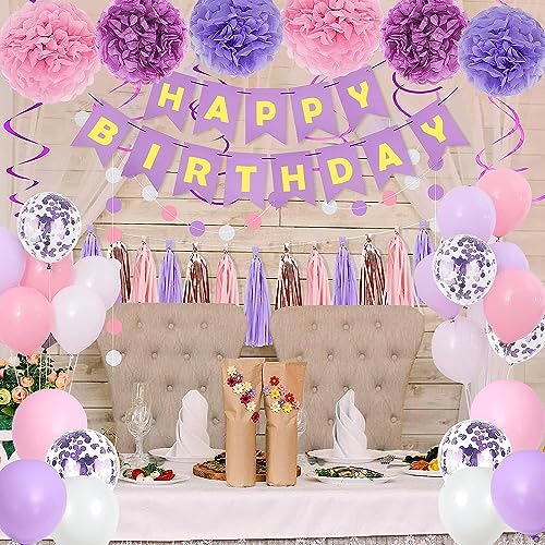 Purple Pink Birthday Party Decorations Set for Women Girls