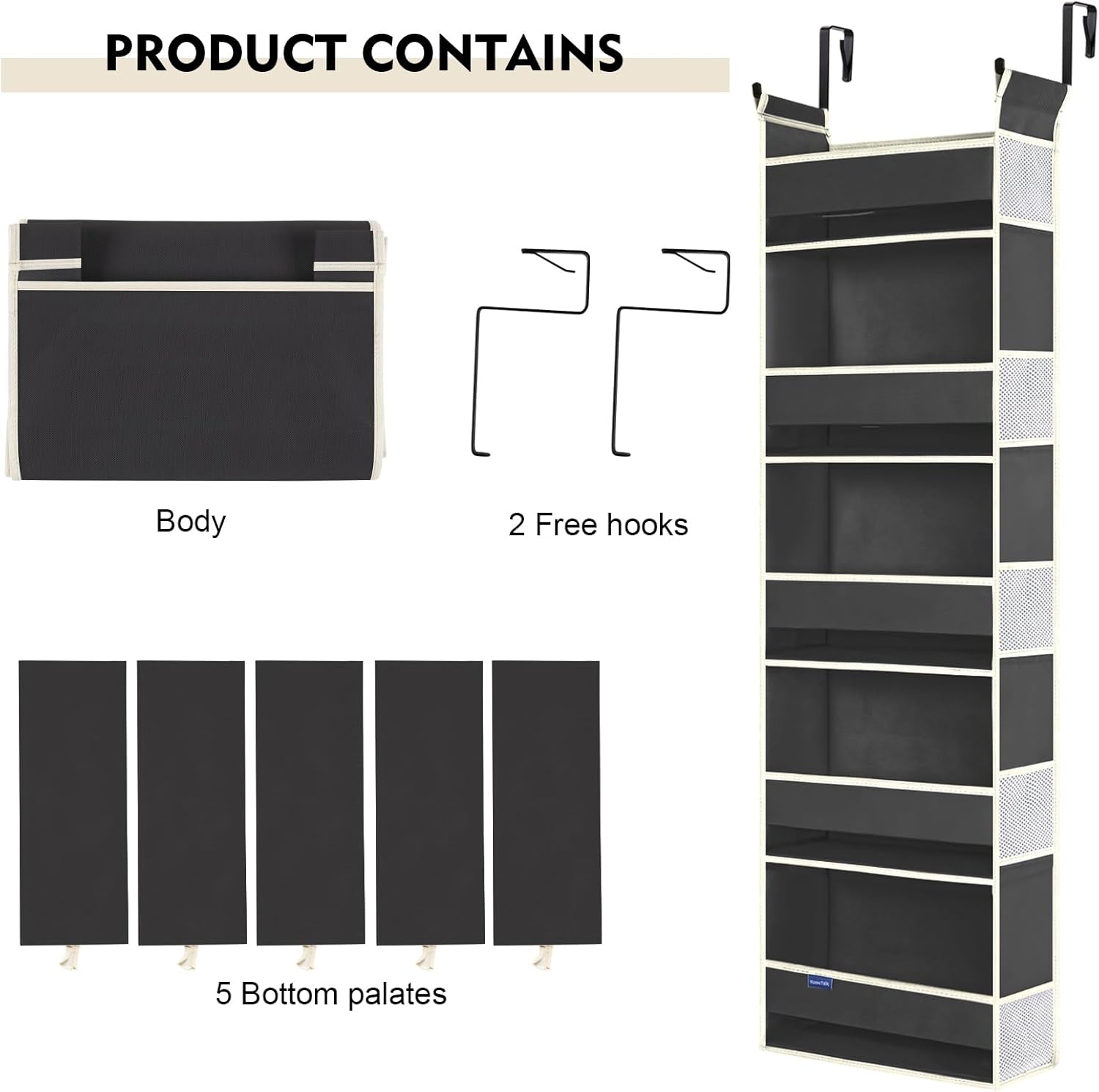 Over The Door Hanging Organizer 5 Shelves 10 Pockets Black