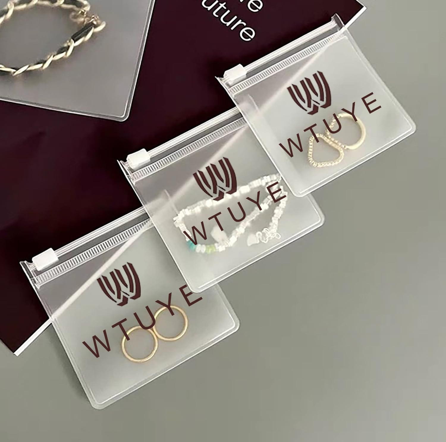 Customizable Matt Frosted Jewelry Bags with Slider Zipper 50PCS