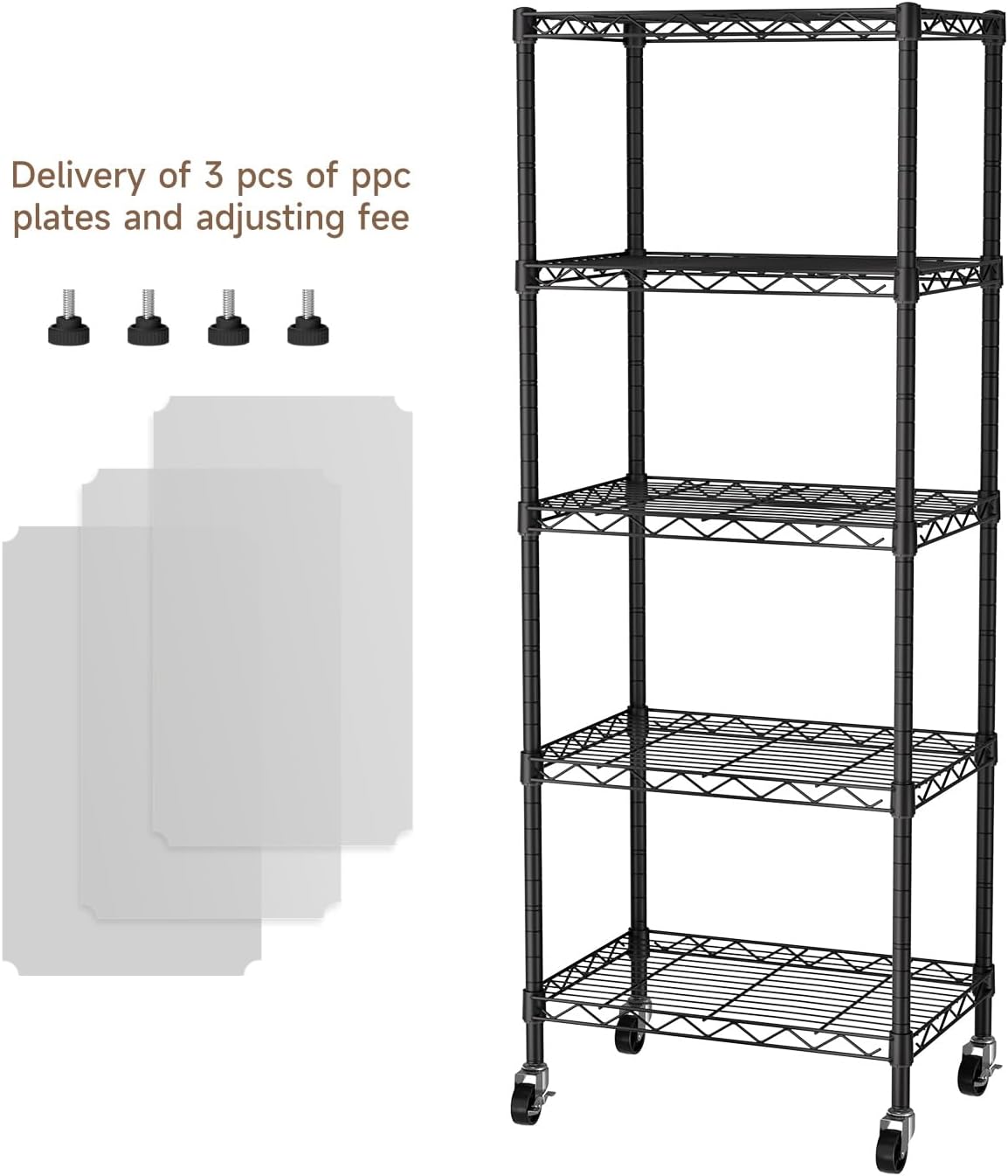 Golpart Small 5 Tier Metal Shelving Unit with Wheels Black