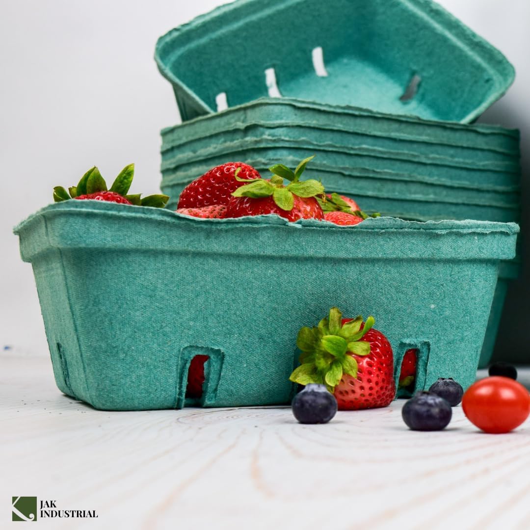 25 Pack Green Molded Pulp Berry Produce 15 Quart Baskets - Large Berry Basket