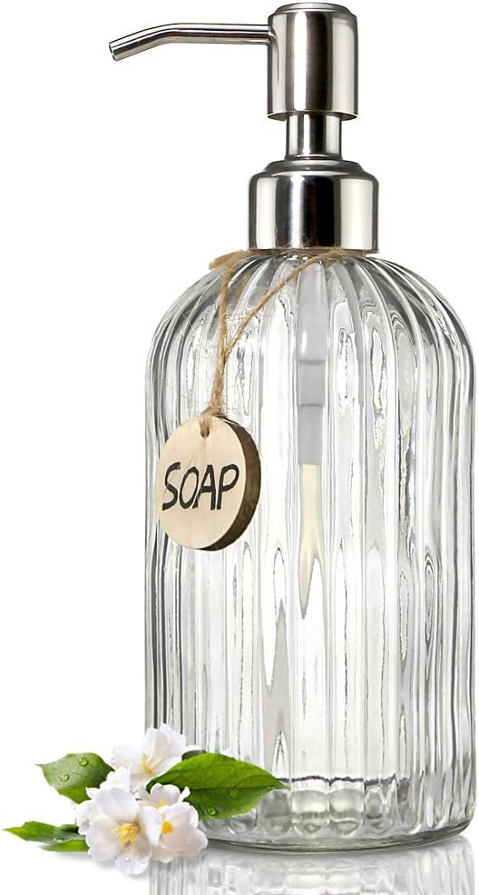JASAI 18 Oz Clear Glass Soap Dispenser with Stainless Steel Pump
