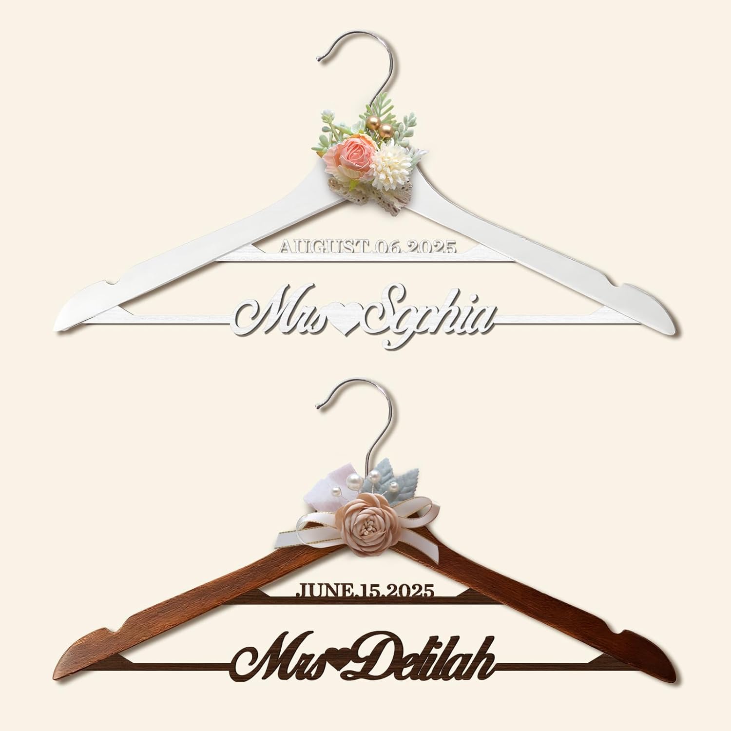 Custom Wooden Wedding Dress Hanger for Bride and Bridesmaid