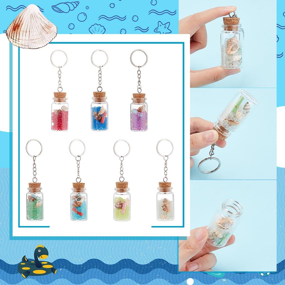 PH PandaHall 7pcs Glass Wishing Jar Keychains