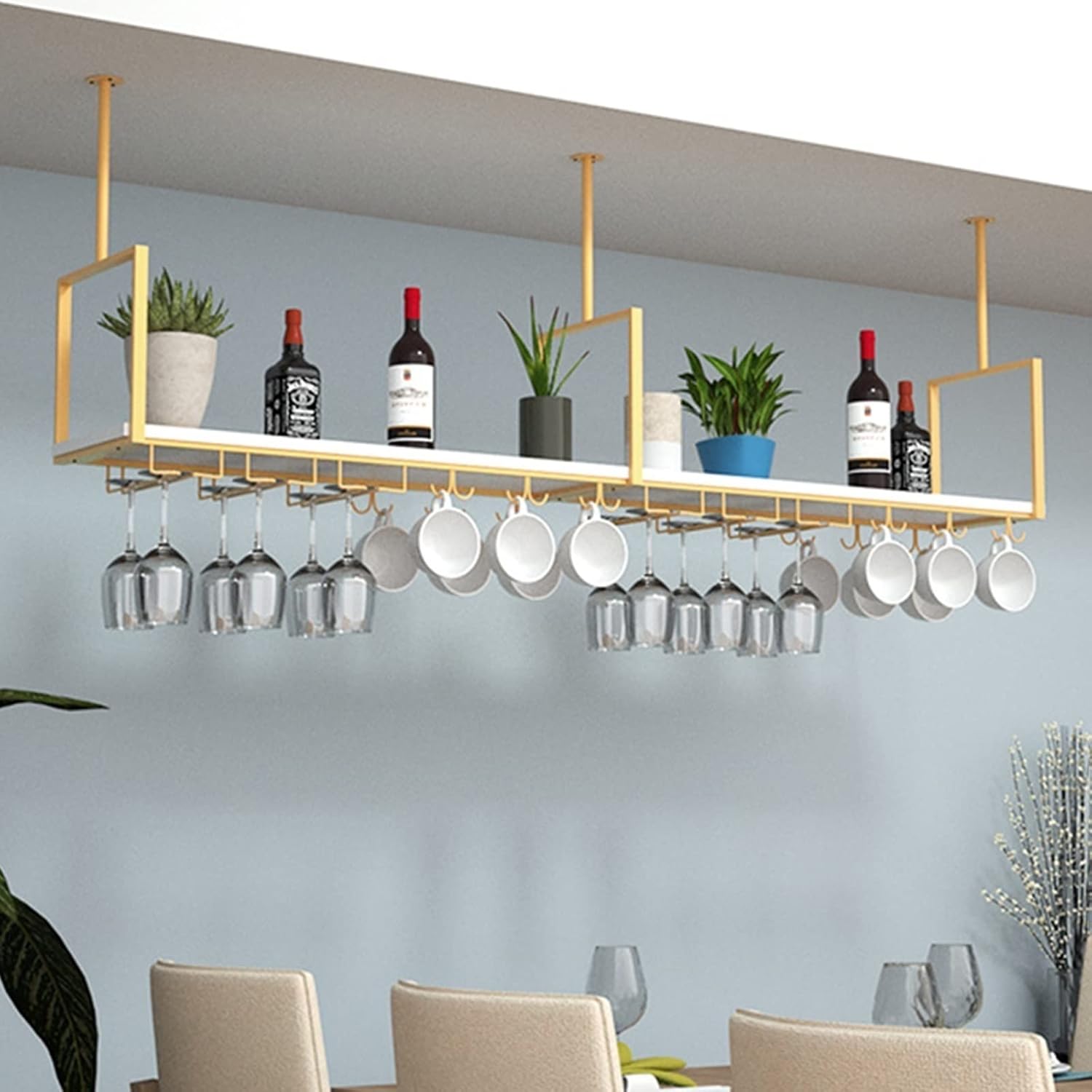 KOHARA Wall Mounted Wine Rack with Two Cup Holders