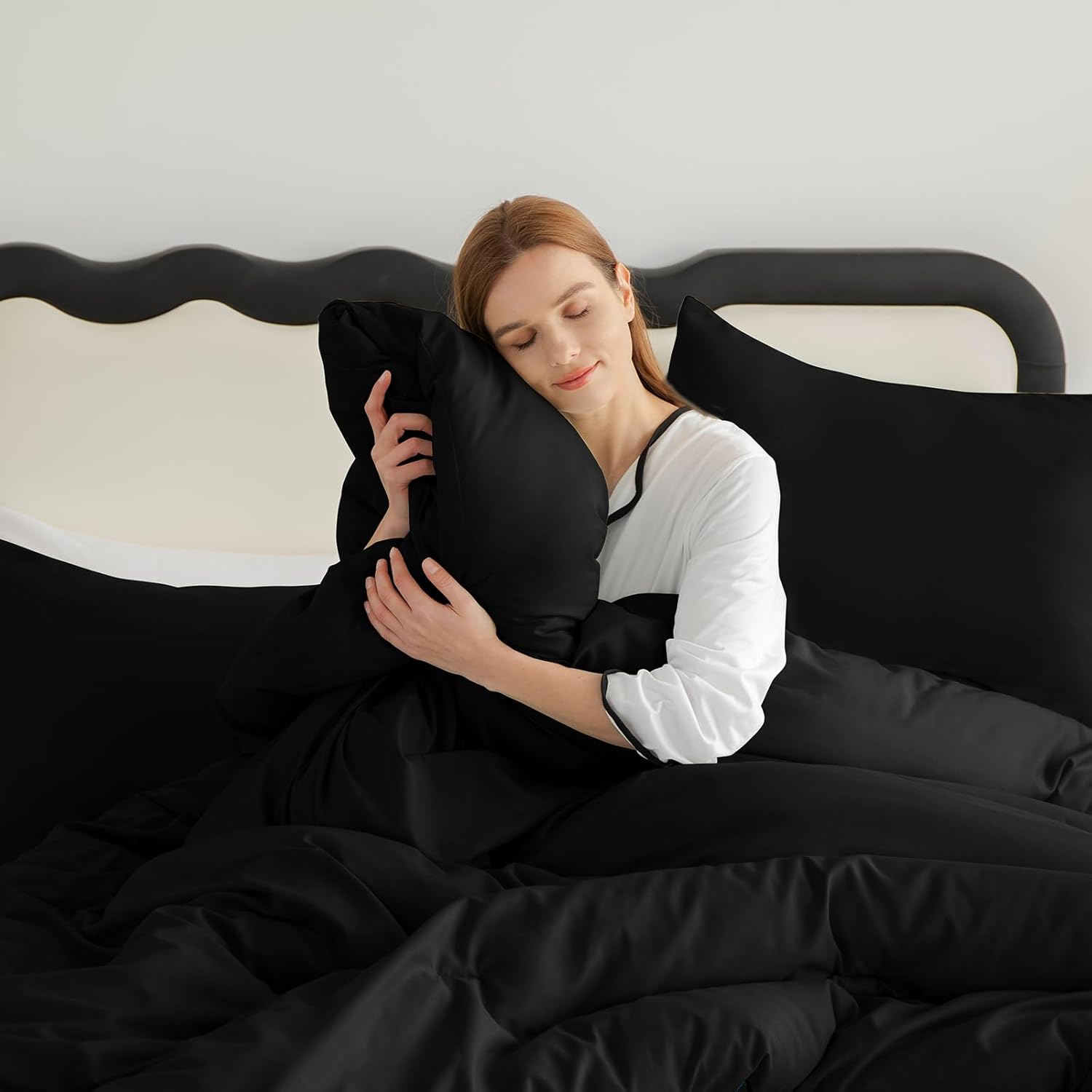CozyLux Queen Comforter Set Black 3 Piece