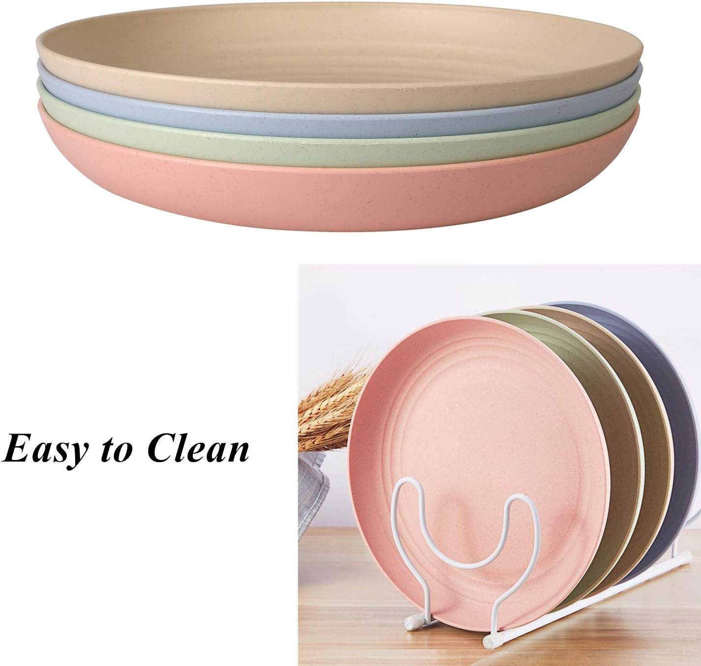 WANBY Lightweight Wheat Straw Plates Unbreakable Dinnerware Set 8 Pack