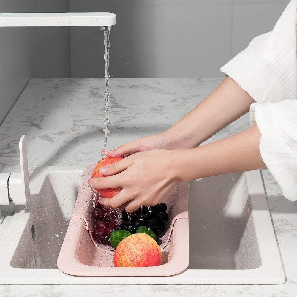 Extendable Colander with Pink Design for Pasta and Vegetables