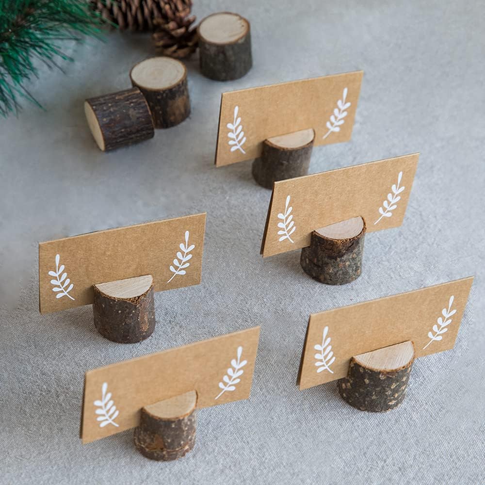20Pcs Wood Place Card Holders with 24Pcs Kraft Place Cards