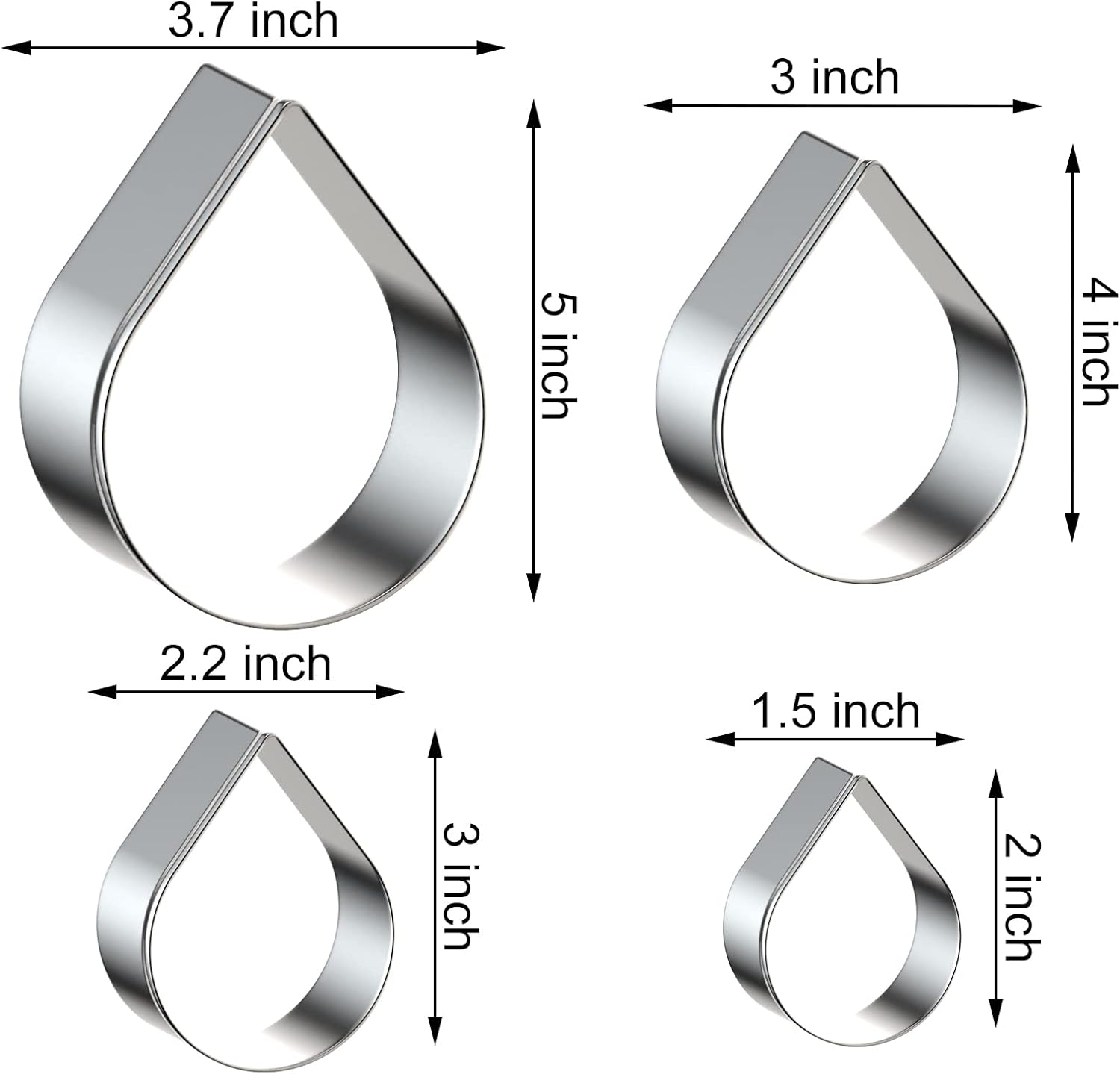Teardrop Cookie Cutter Set - 5 4 3 2 Inches Stainless Steel