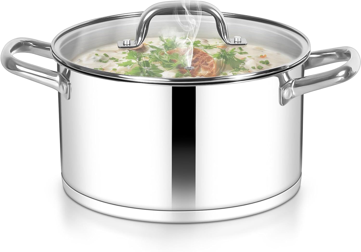 TeamFar 8QT Stock Pot with Lid and Tri-ply Bottom