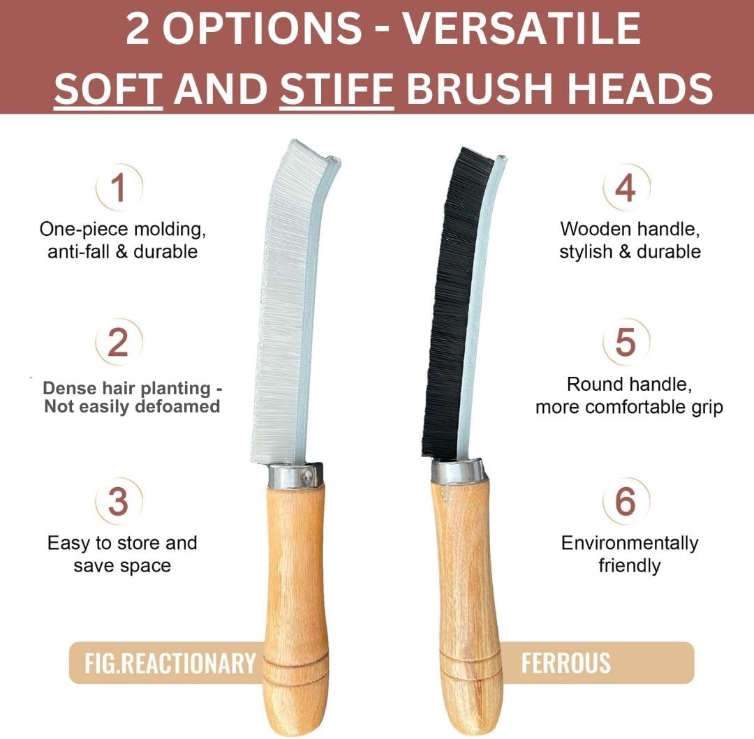 Crevice Cleaning Brush with Hard Bristles and Wooden Handle