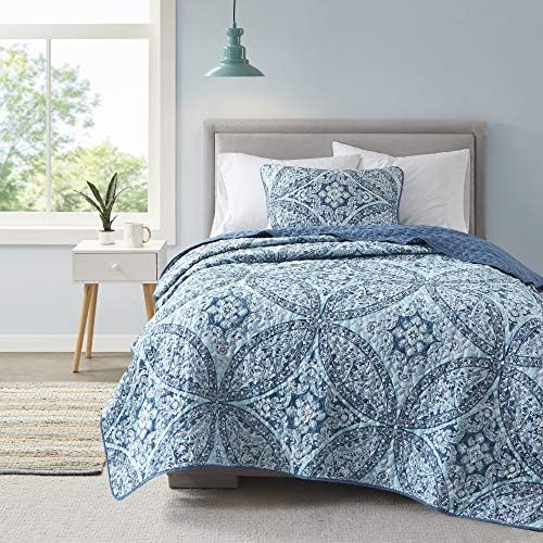 Comfort Spaces Reversible Quilt Set Glamorous Damask Aqua 2 Piece
