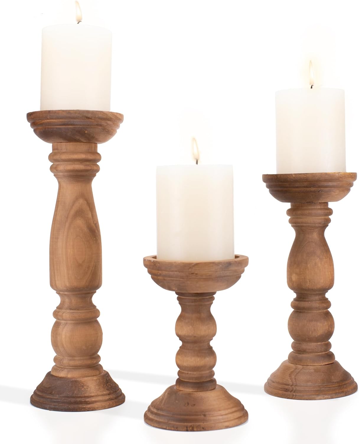 Farmhouse Wooden Candle Holders Set of 3 Brown