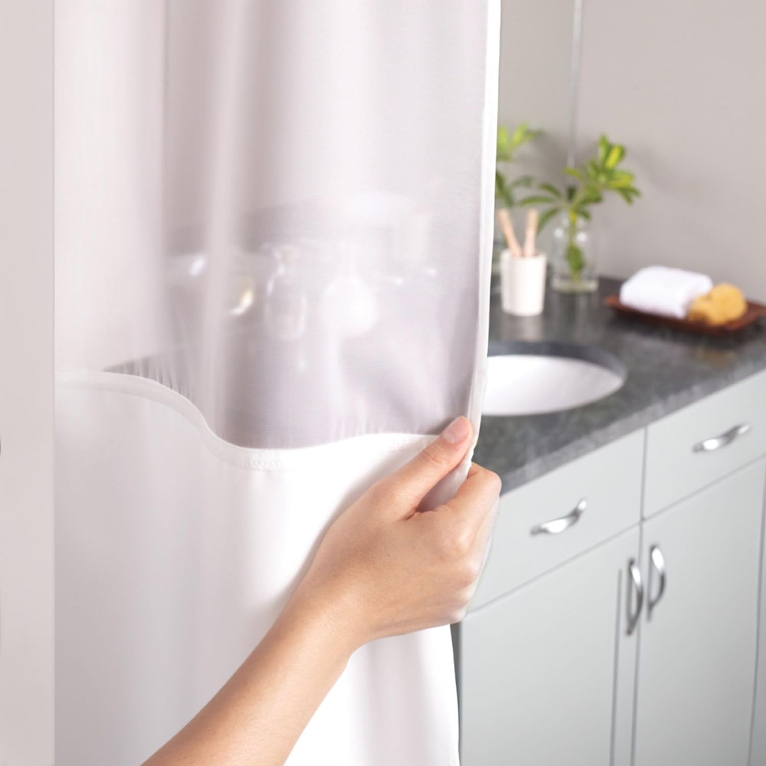 Hookless Its A Snap Waffle Stripe Shower Curtain 71 x 74 Light Grey