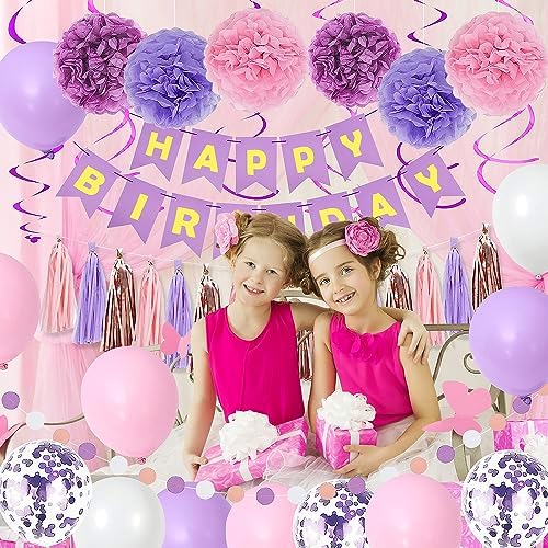 Purple Pink Birthday Party Decorations Set for Women Girls