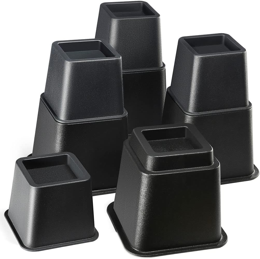 Home It Adjustable Bed Risers 4 Pack Black 3 5 8 Inch
