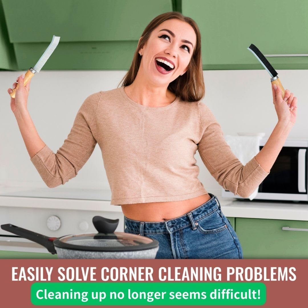 Crevice Cleaning Brush with Hard Bristles and Wooden Handle