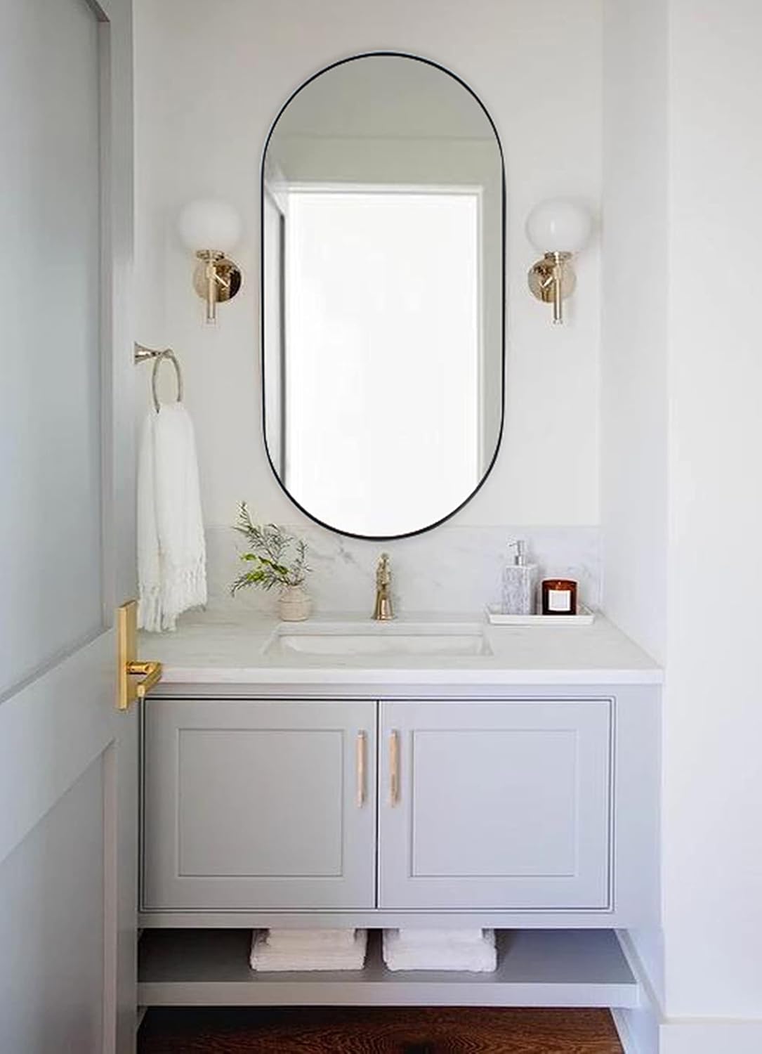 TEHOME Brushed Gold Oval Wall Mirror 20x40 Inch