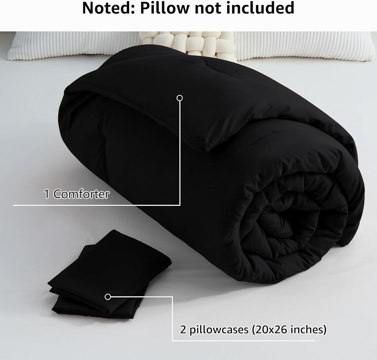 CozyLux Queen Comforter Set Black 3 Piece