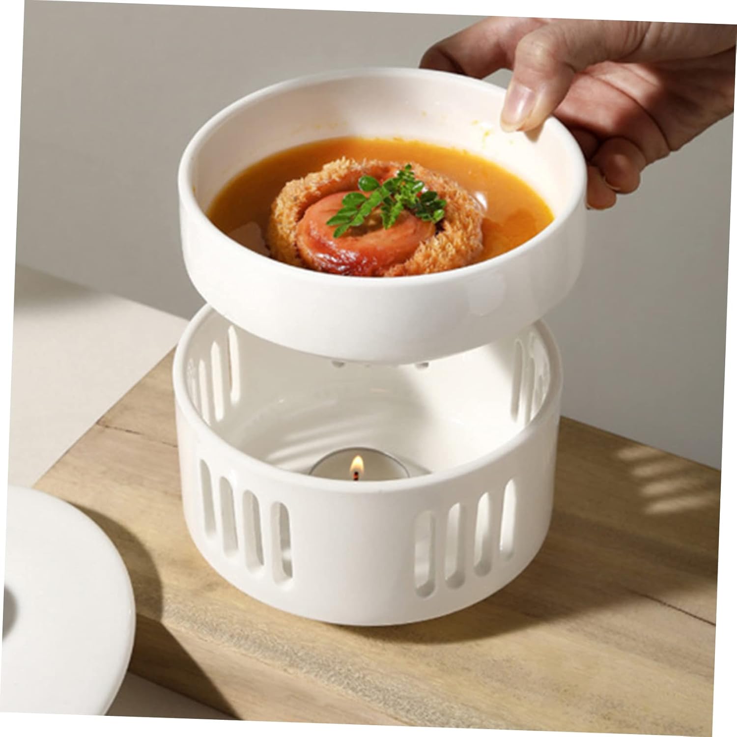 Alipis Ceramic Soup Stew Bowl with Heating Candle Base