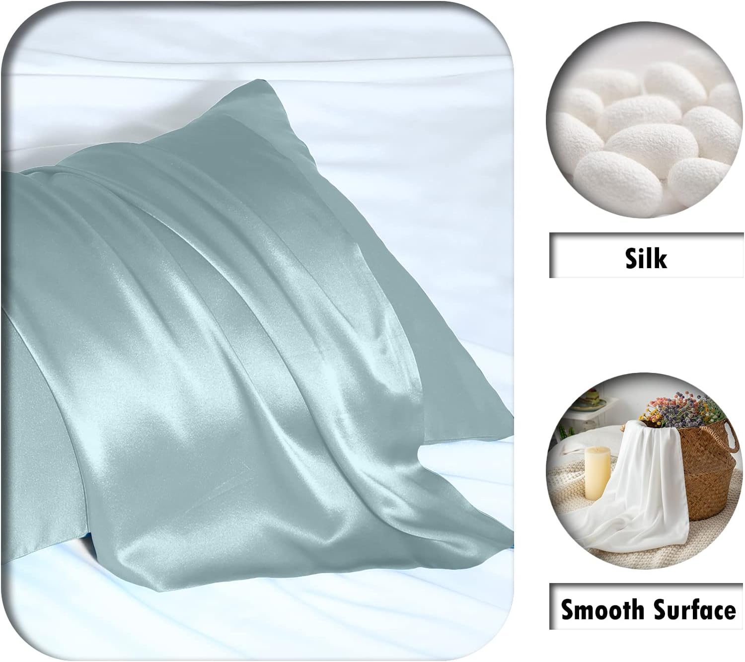 Suatien Mulberry Silk Pillowcase 20x26 Standard Size with Hidden Zipper