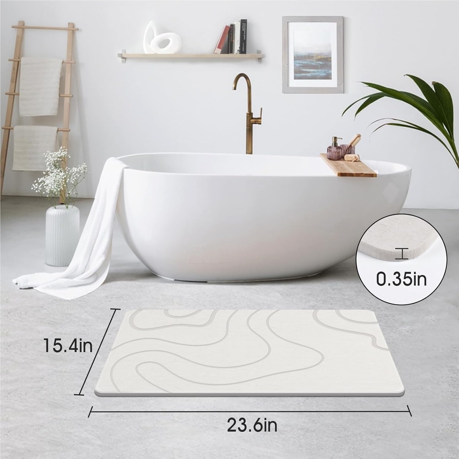 ZIKIBL Stone Bath Mat Non-Slip Durable 24x16 White