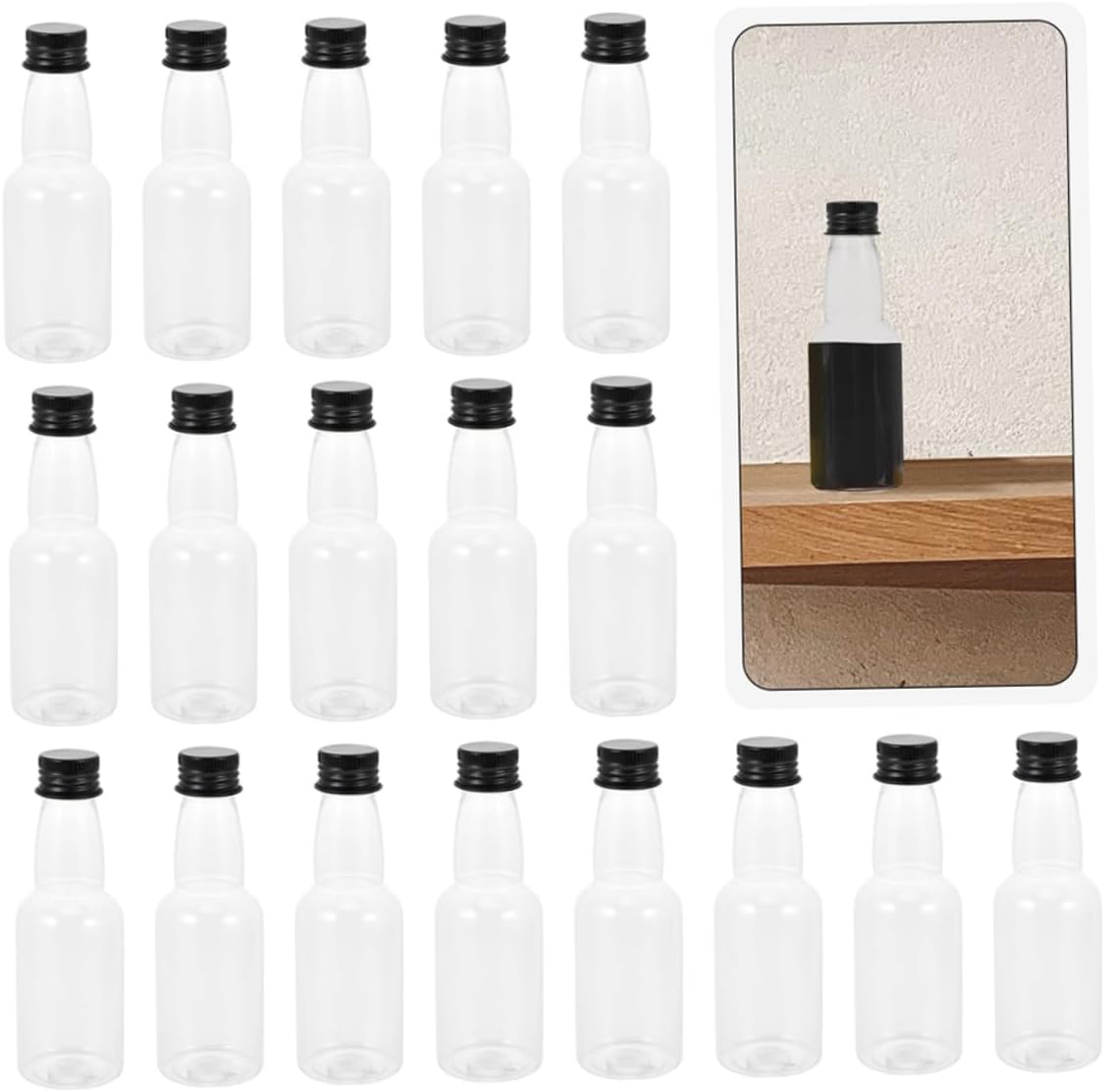 50pcs Clear Glass Shot Bottles with Caps for Home Brewing