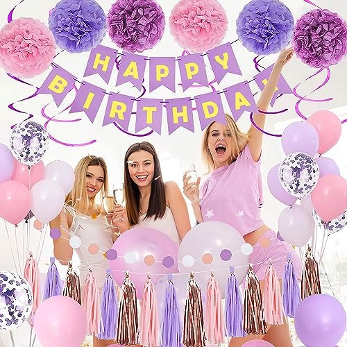 Purple Pink Birthday Party Decorations Set for Women Girls