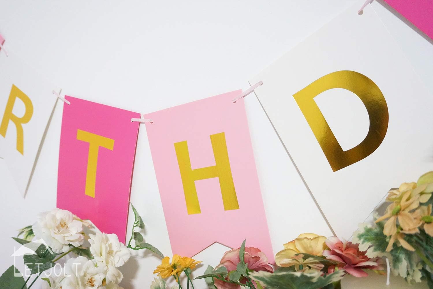 Roseo Pink Happy Birthday Banner with Golden Sparkle