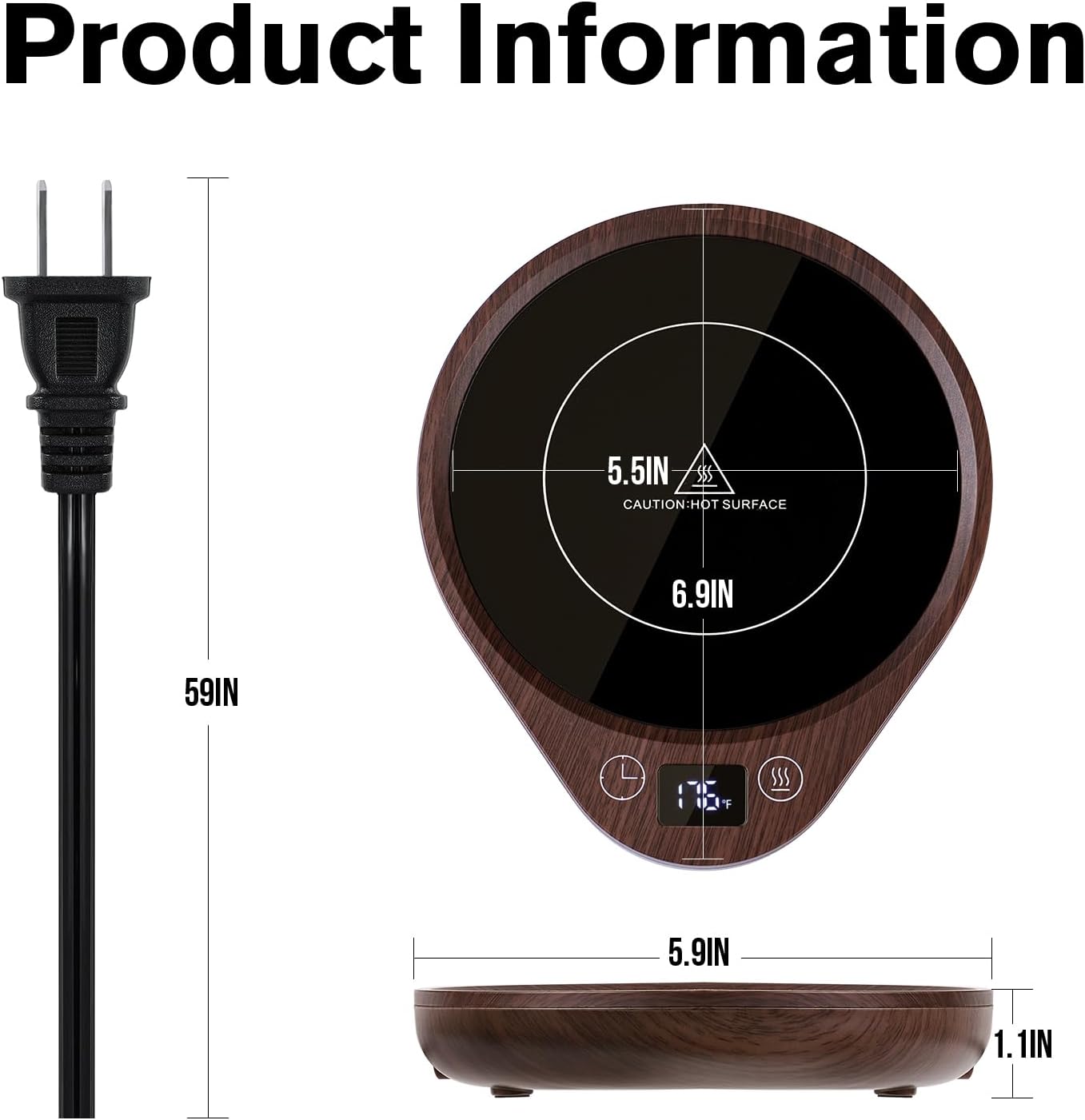PUSEE Coffee Mug Warmer with 3 Temp Settings