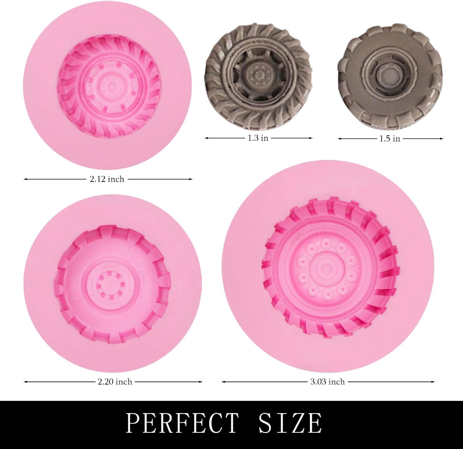 Tire Fondant Molds Silicone Set of 3 for Cakepops and Cupcakes