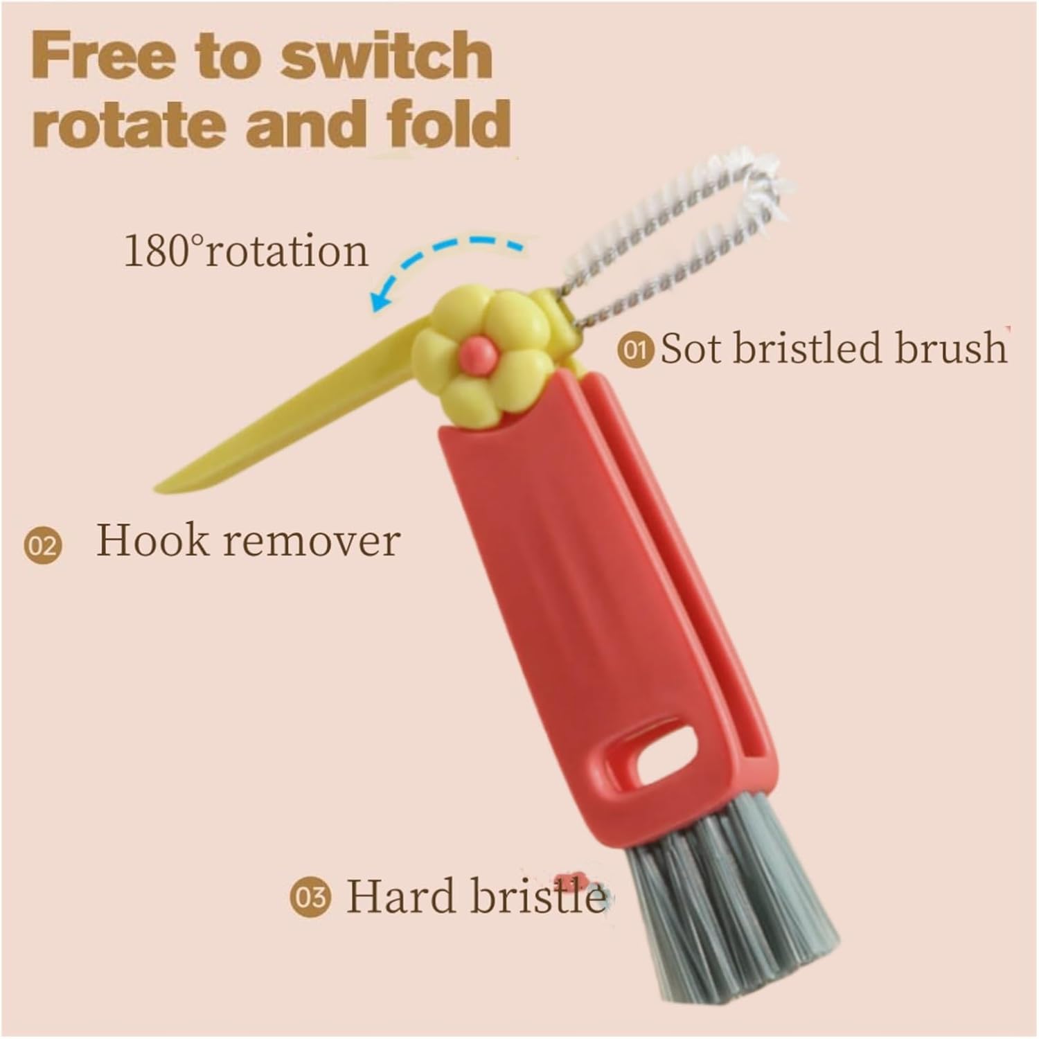 3 in 1 Cup Lid Cleaning Brush Set Red