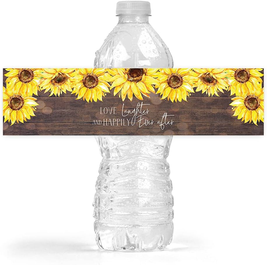 Main Event Prints Sunflower Wedding Bottle Wraps - 25 Rustic Labels