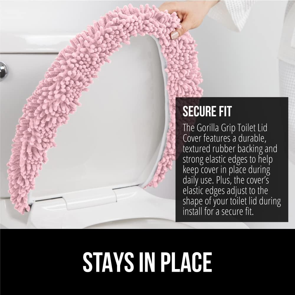 GORILLA GRIP Soft Chenille Toilet Lid Cover Light Pink