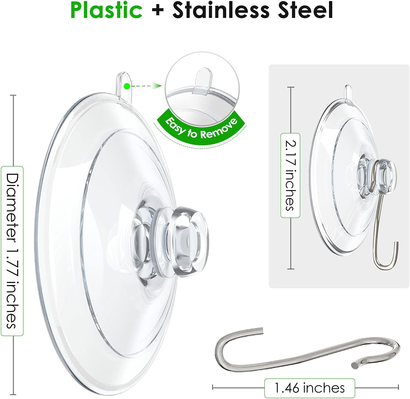 HangerSpace Suction Cup Hooks 12 Pack Clear PVC