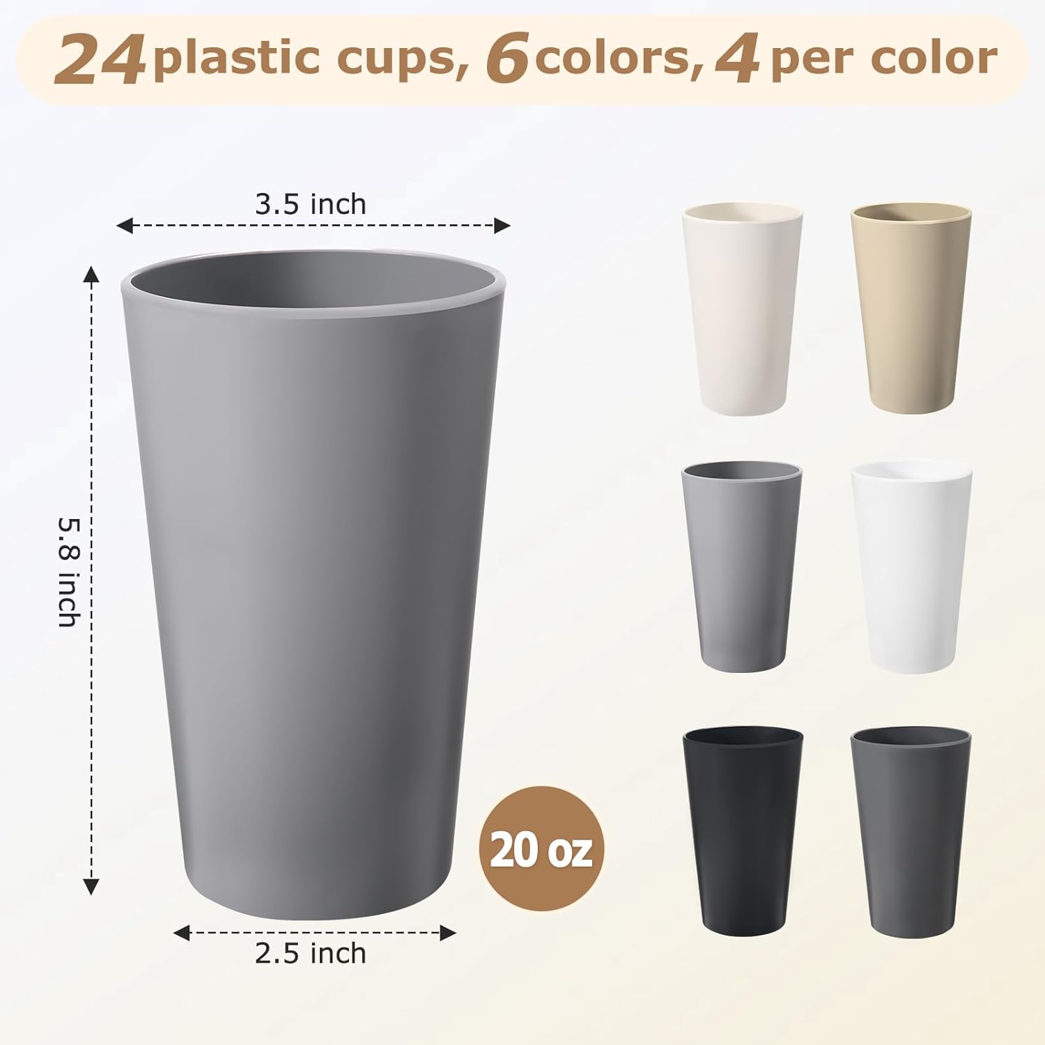 24 Pcs 20 Oz BPA-Free Plastic Cups Set