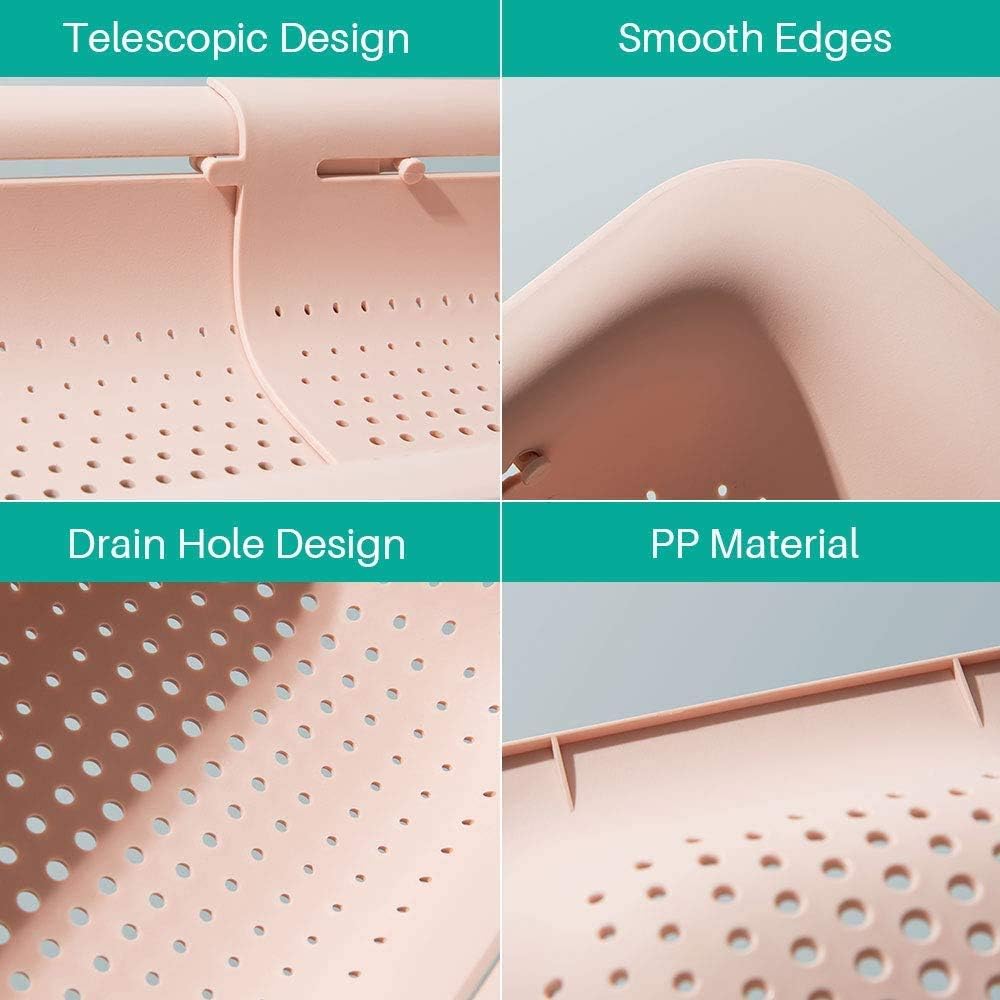 Extendable Colander with Pink Design for Pasta and Vegetables