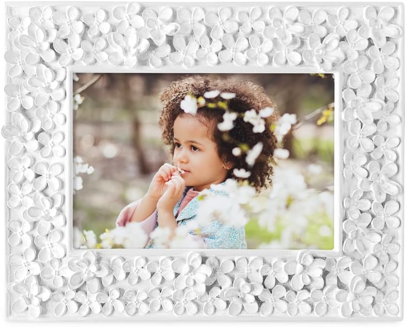 Isaac Jacobs 4x6 White Flower Resin Frame with Easel Hook