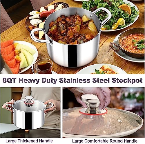 LIANYU 8QT Stainless Steel Stock Pot with Lid