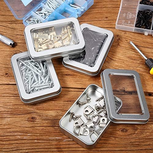 24 Piece Clear Top Tin Box Set with Lids Silver Storage Containers