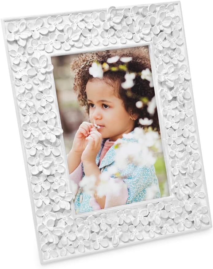 Isaac Jacobs 4x6 White Flower Resin Frame with Easel Hook