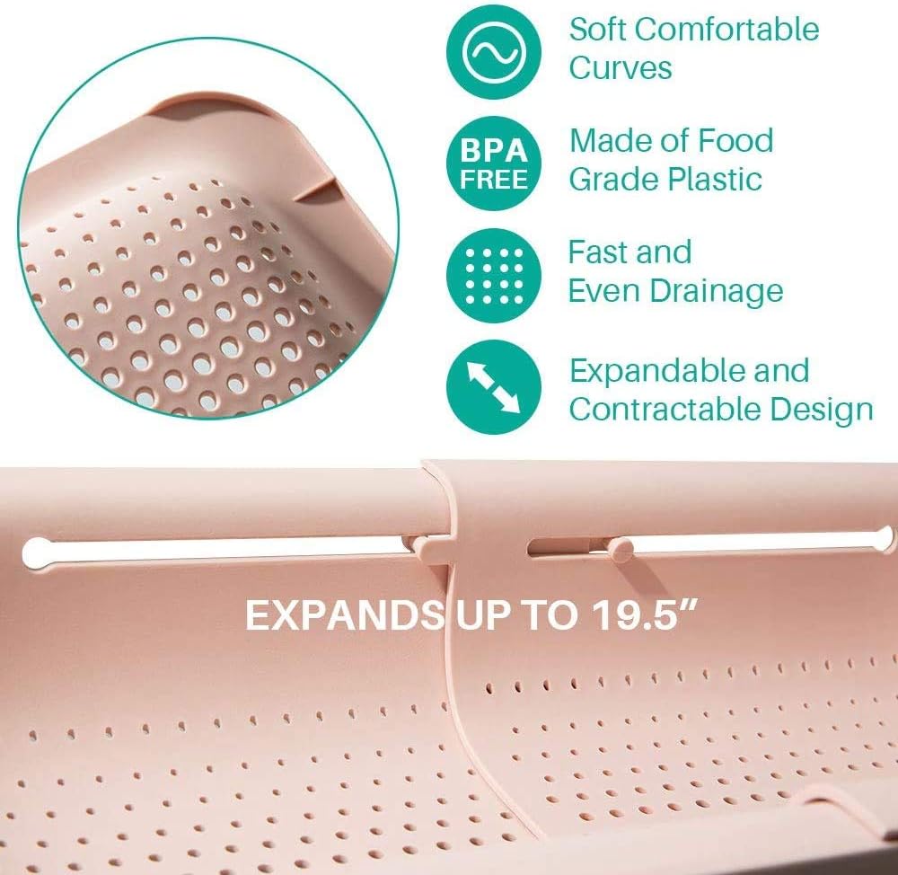 Extendable Colander with Pink Design for Pasta and Vegetables